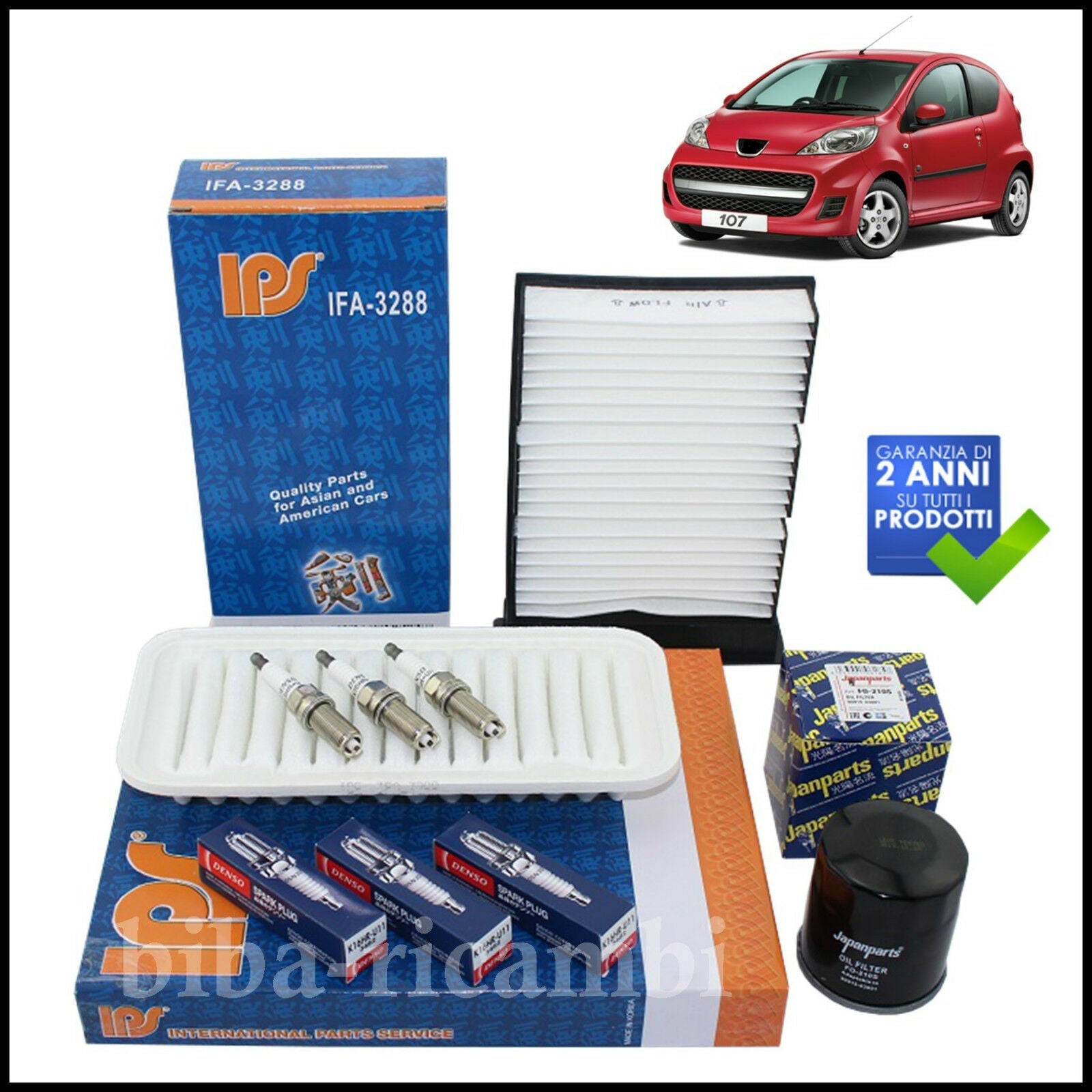 Kit Tagliando Filtri | Candele Per Peugeot 107 1.000 50kw/68cv dal 2005> BIBA-RICAMBI
