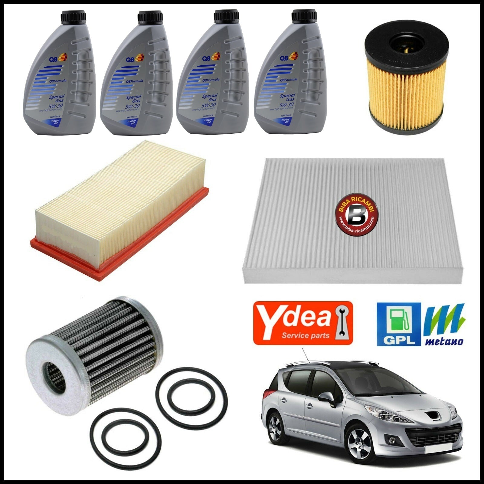 Kit Tagliando Olio | Filtri Per Peugeot 207 1.400 GPL Bi-Fuel 54kw/73cv dal 2007> BIBA-RICAMBI