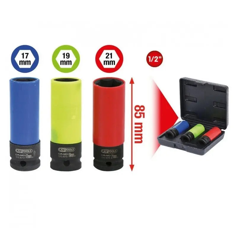 Serie 3 chiavi a bussola Macchina per dadi ruote con inserti polimerici colorati - BIBA-RICAMBI