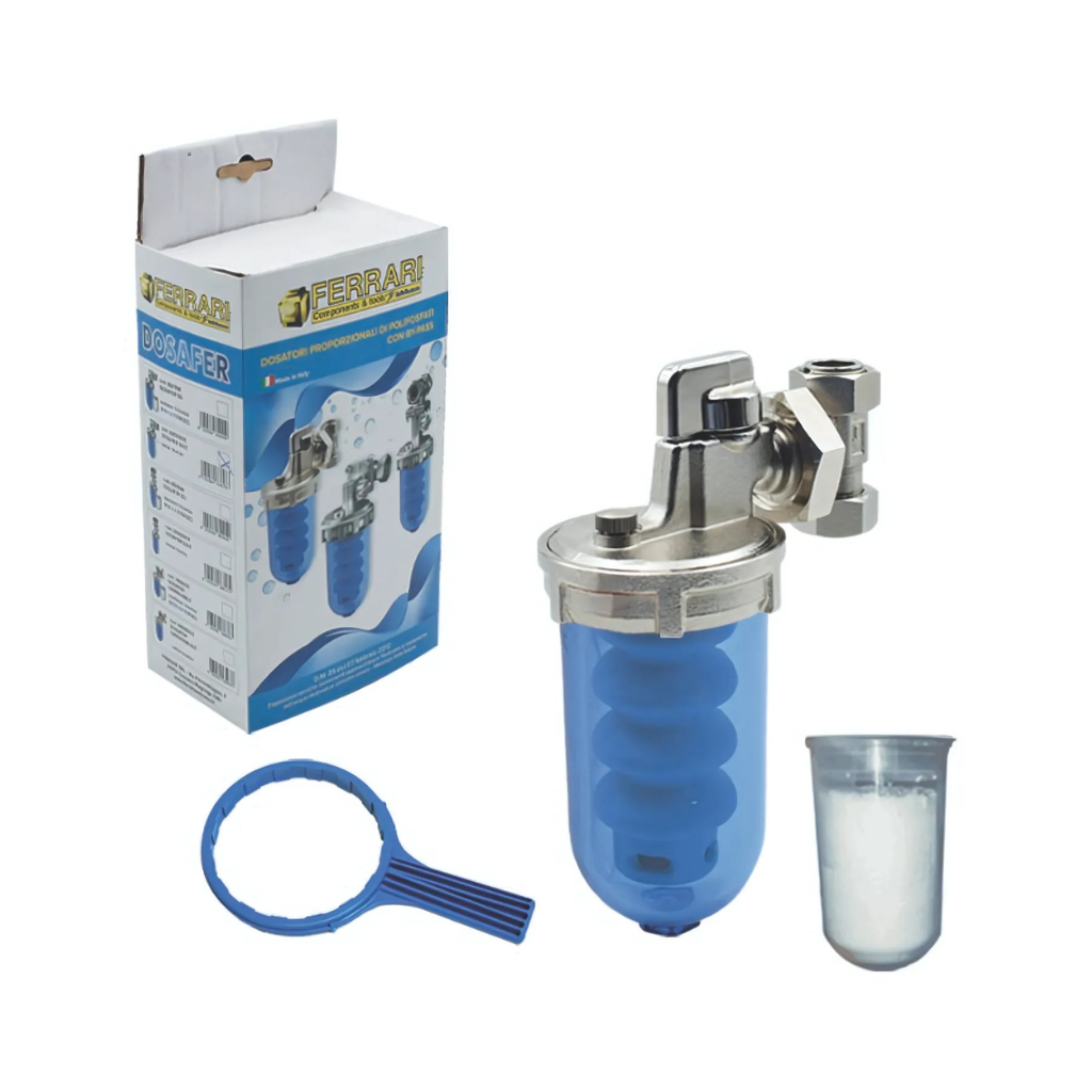 DOSATORE PROPORZIONALE DI POLIFOSFATI IN POLVERE CON BY-PASS FERRARI DOSAFER 1/2"