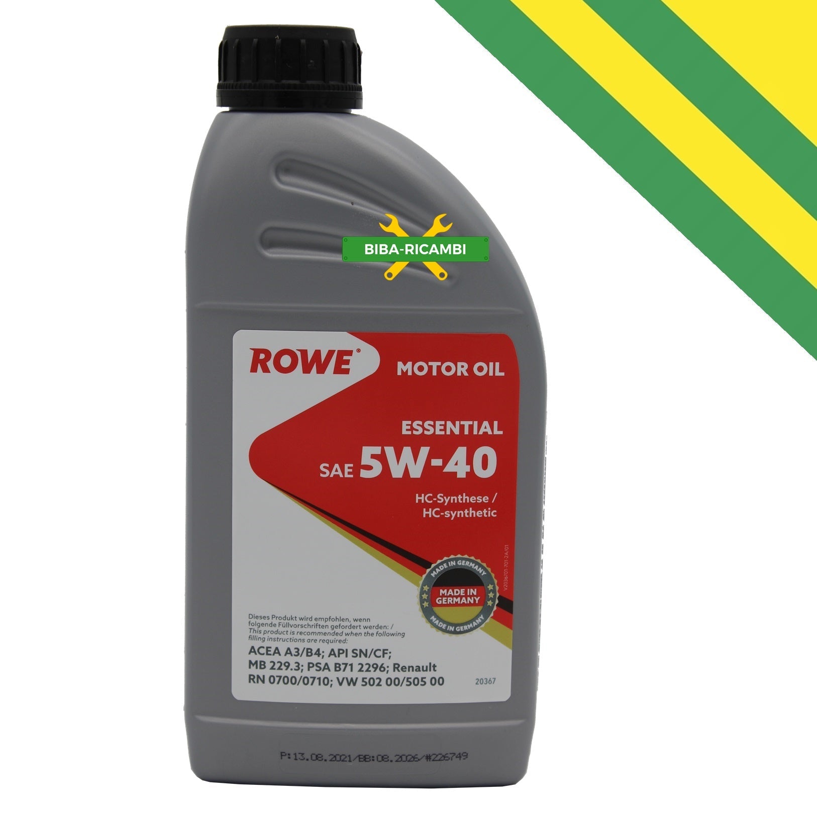 A. Olio Motore Full Sintetico 5W-40 Rowe Essential 1 LT BIBA-RICAMBI