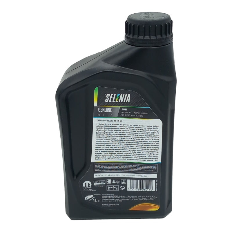 Olio Motore Selenia WR 5W40 Diesel Specifico Per Fiat | Alfa Romeo | Lancia BIBA-RICAMBI