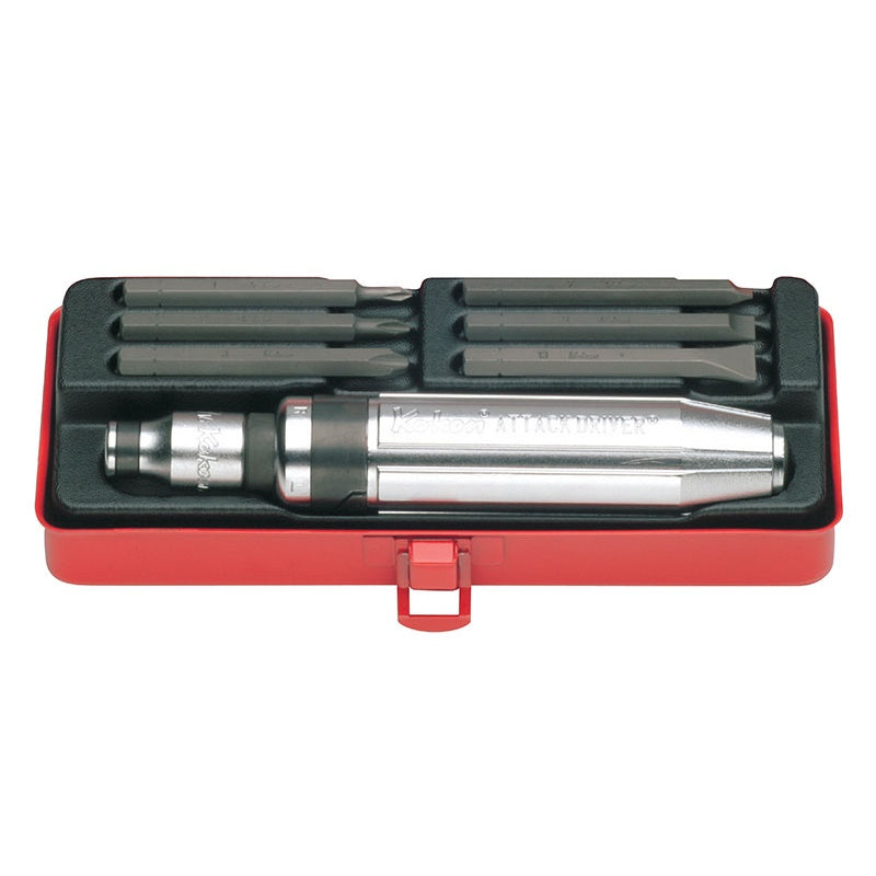 SET 8 PZ CASSETTA METALLICA CON CACCIAVITE A PERCUSSIONE ATTACCO QUADRO 1/2" E ALTRI ACCESSORI BIBA-RICAMBI