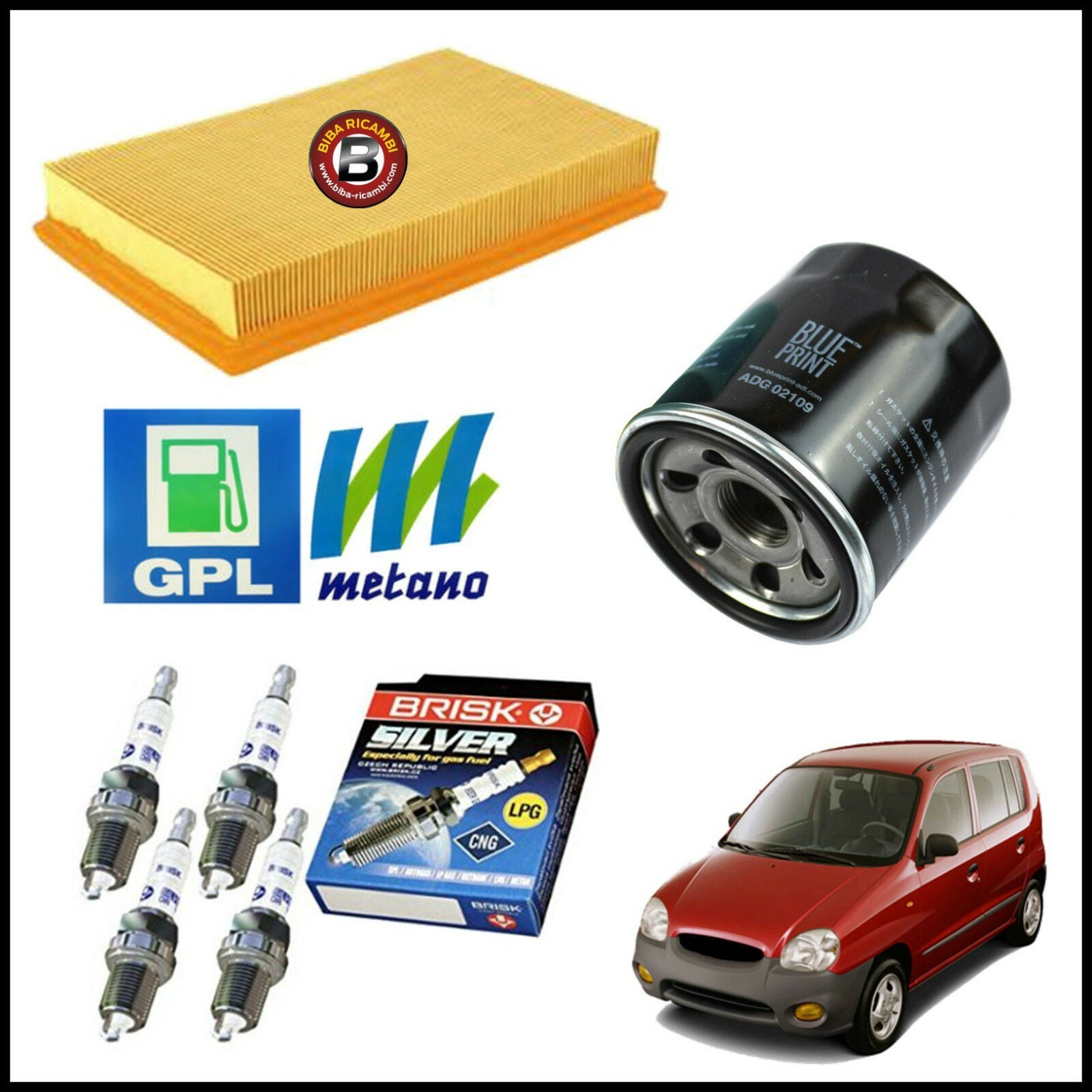 Kit Tagliando Filtri | Candele Per Hyundai Atos 1.100 43kw/58cv dal 2003> BIBA-RICAMBI