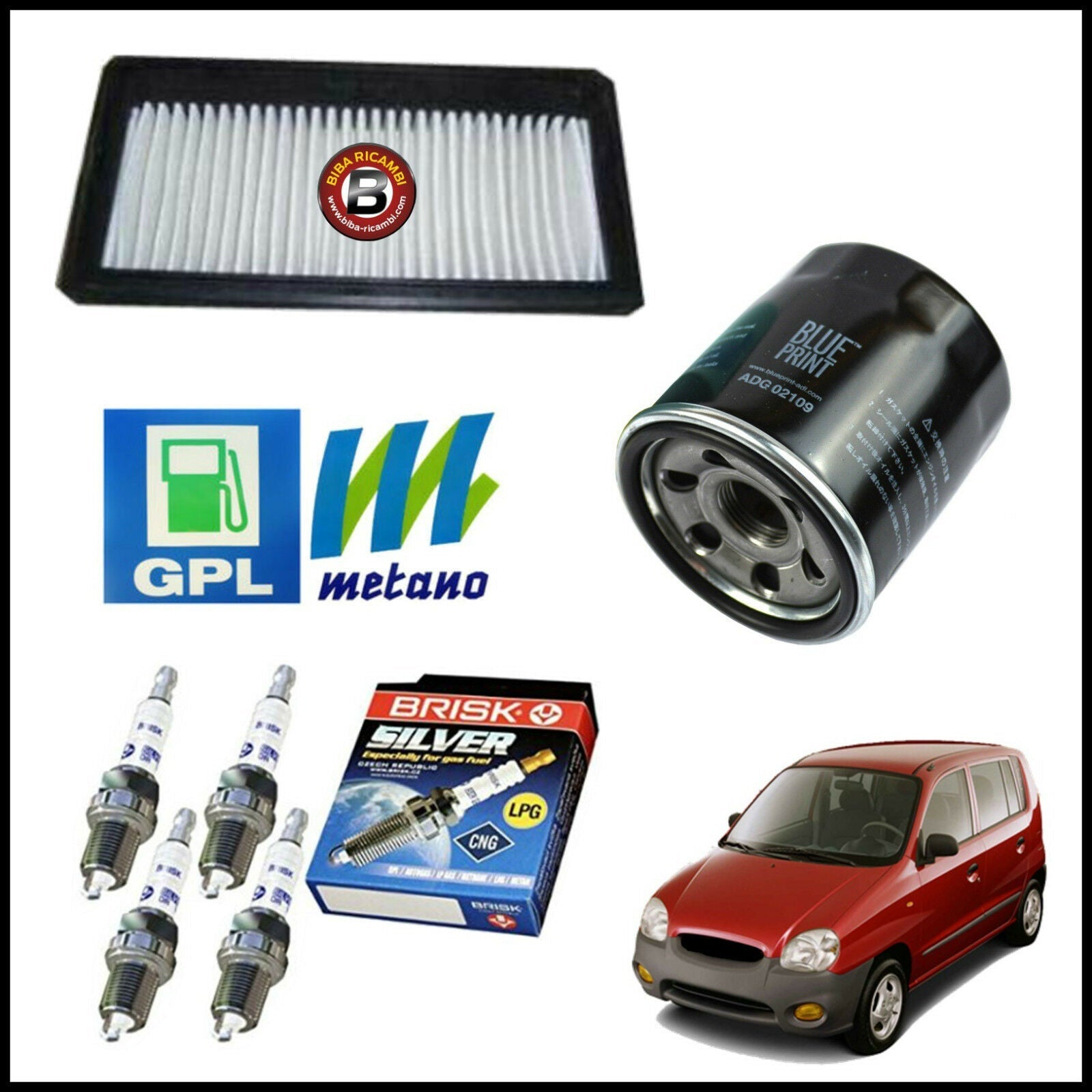 Kit Tagliando Filtri | Candele Per Hyundai Atos 1.000 40kw/54cv dal 1998> BIBA-RICAMBI
