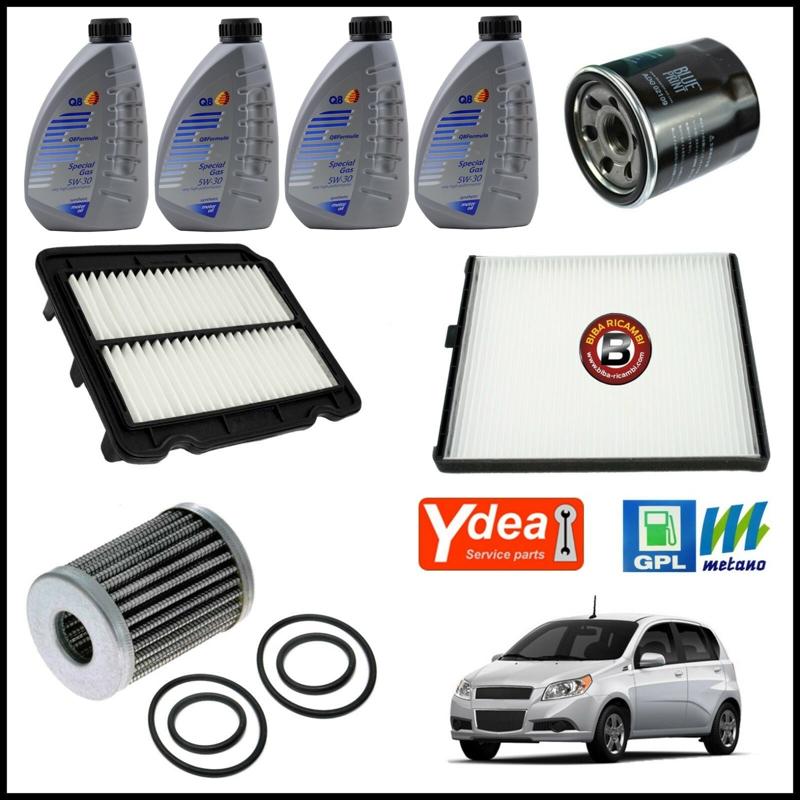 Kit Tagliando Olio | Filtri Per Chevrolet Aveo 1.200 GPL 62kw/84cv dal 2009> BIBA-RICAMBI