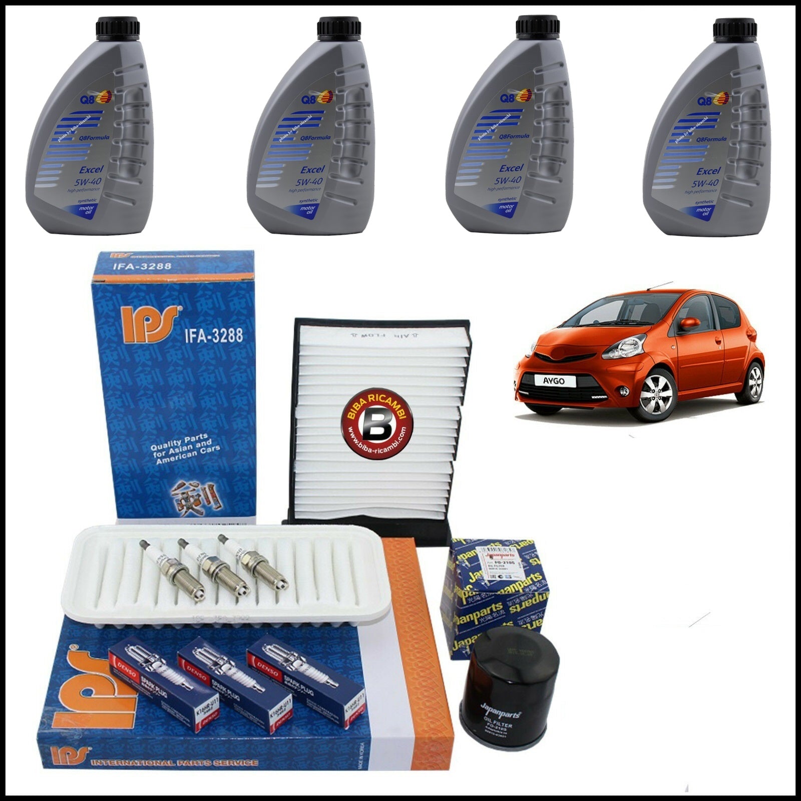 Kit Tagliando Olio | Filtri | Candele Per Toyota Aygo 1.000 50kw/68cv dal 2005> BIBA-RICAMBI