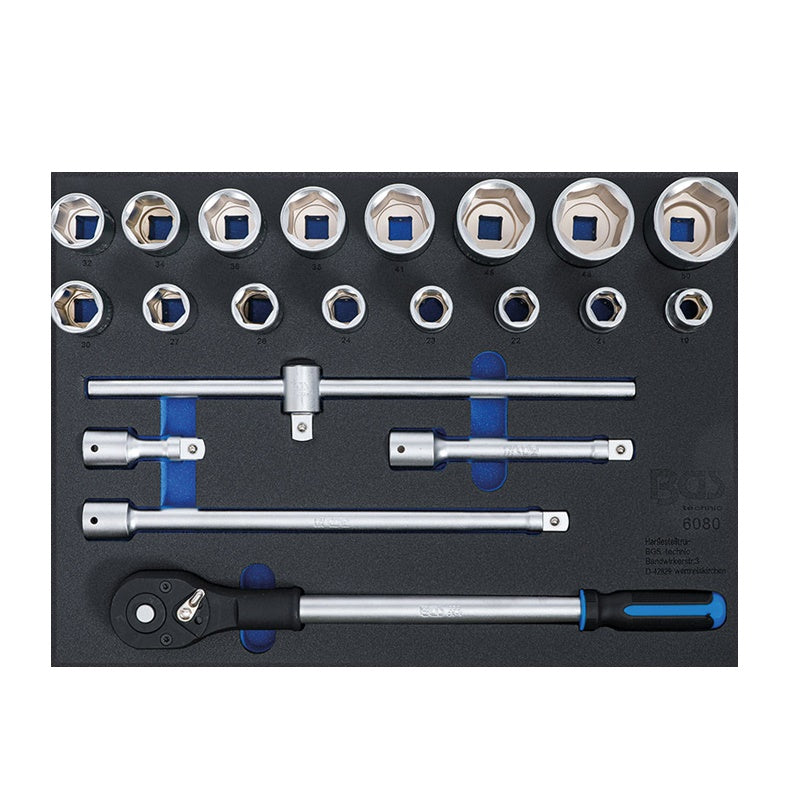 3/3 MODULO PER CARRELLO: SET DI BUSSOLE ATTACCO 3/4”, 21 PEZZI ART.BGS6080 BIBA-RICAMBI