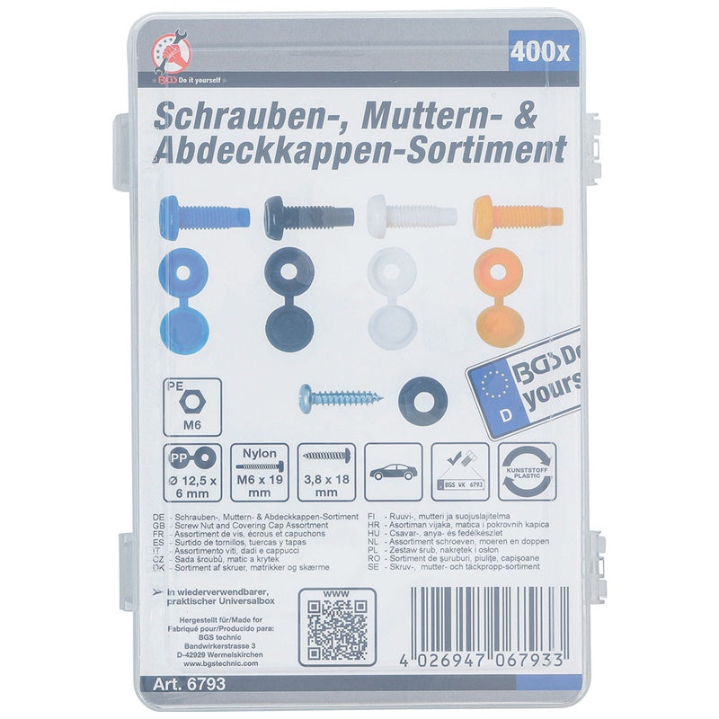 Assortimento 400 Pezzi Viti, Dadi e Cappucci in Plastica art.BGS6793 BIBA-RICAMBI