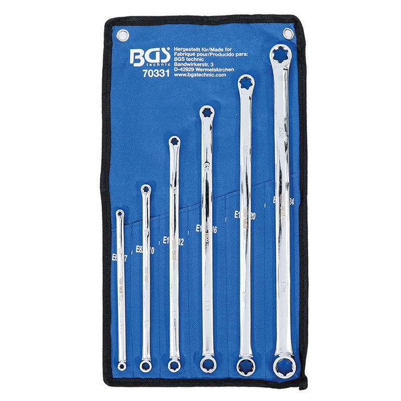SET 6 PZ CHIAVI A DOPPIO ANELLO TIPO TORX EXTRA LUNGHE E6xE7-E22xE24 ART.BGS70331 BIBA-RICAMBI