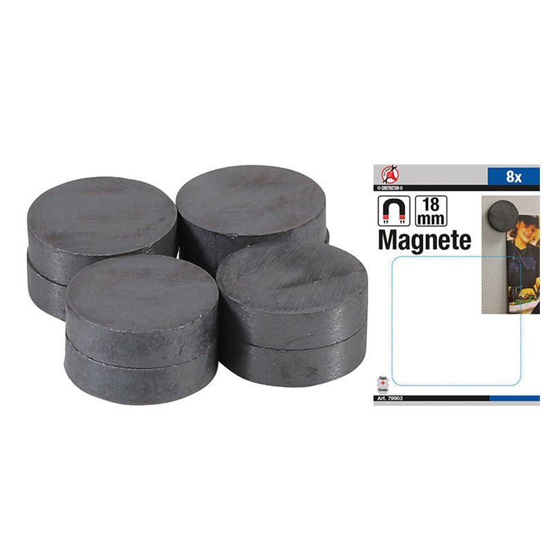 Set 8 Pezzi Magneti Ceramici Diametro 18 mm art.BGS79903 BIBA-RICAMBI