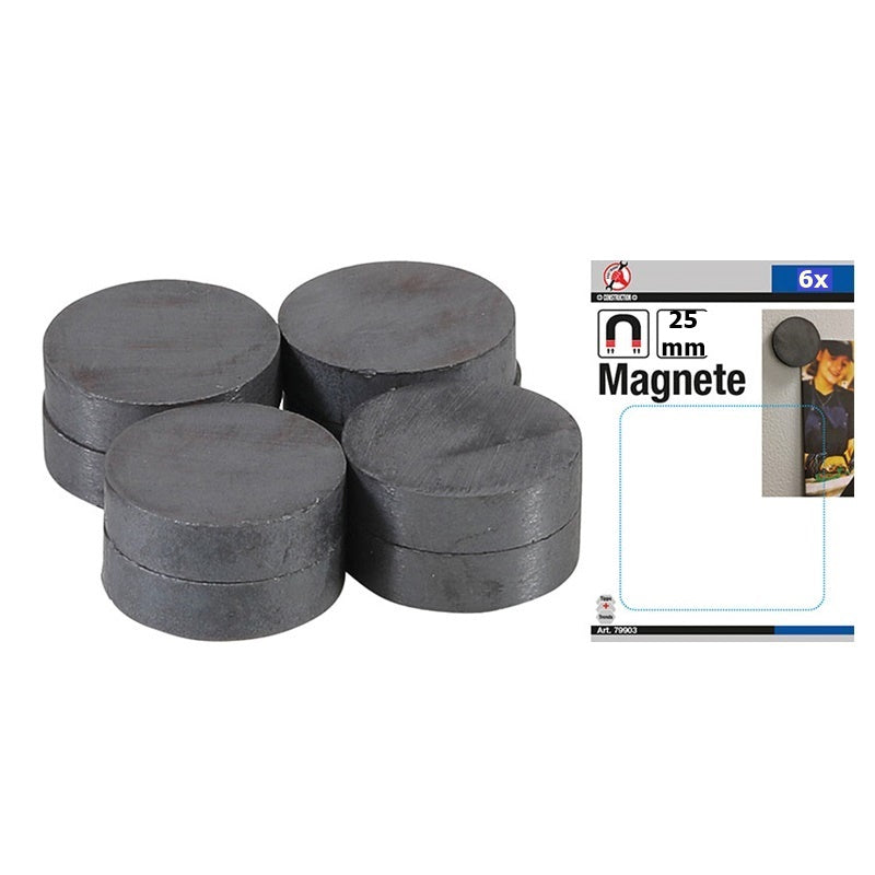 Set 6 Pezzi Magneti Ceramici Diametro 25 mm art.BGS79905 BIBA-RICAMBI