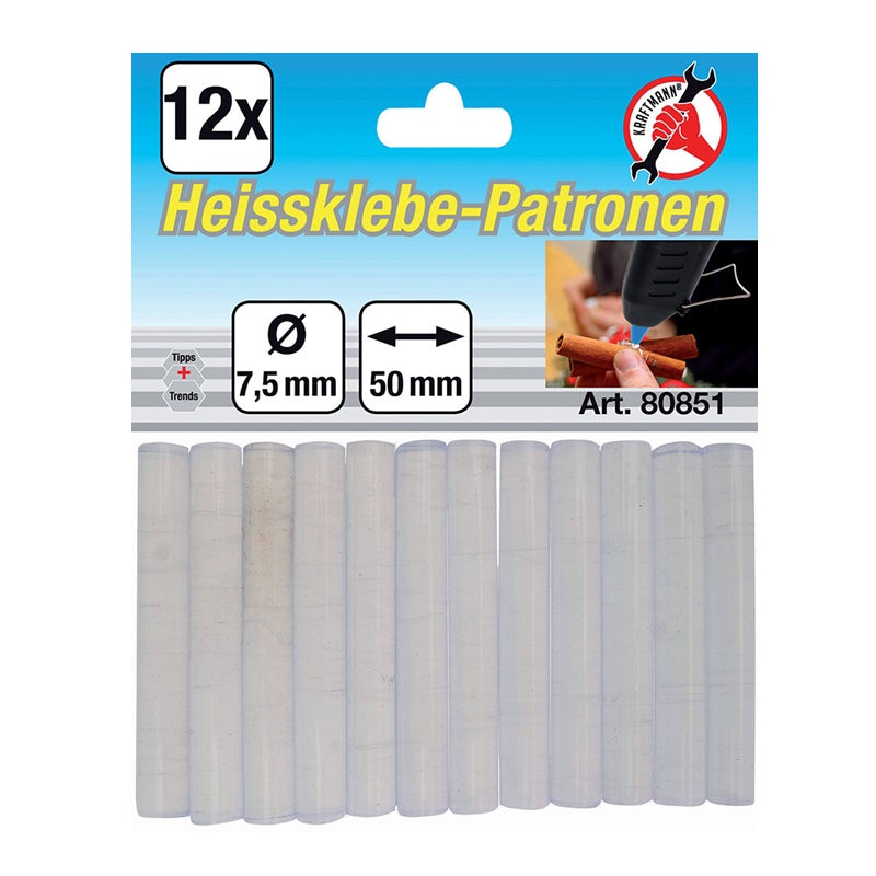 Set 12 Pezzi Stick Colla a Caldo Trasparenti Ø 7,5 X 50 mm art.BGS80851 BIBA-RICAMBI