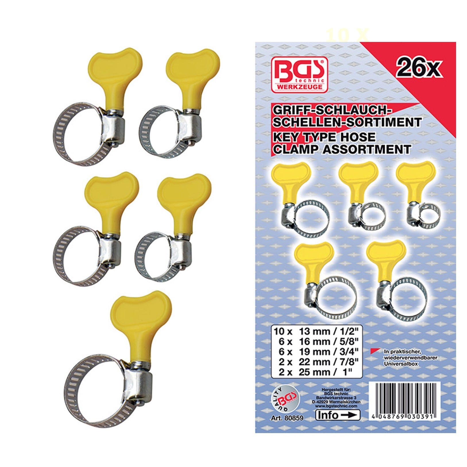 Assortimento 26 Pezzi Fascette Stringitubo Con Vite a Farfalla art.BGS80859 BIBA-RICAMBI
