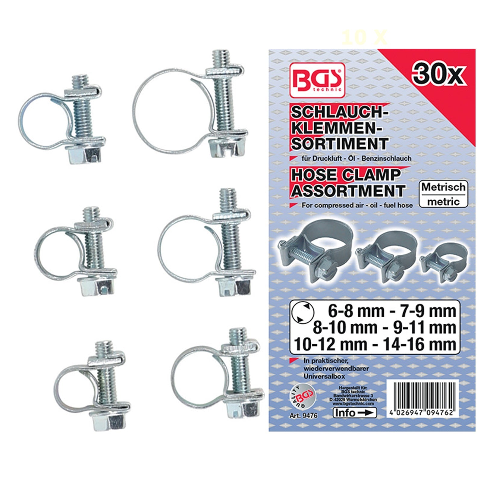 Assortimento 30 Pezzi Fascette per Tubi art.BGS9476 BIBA-RICAMBI