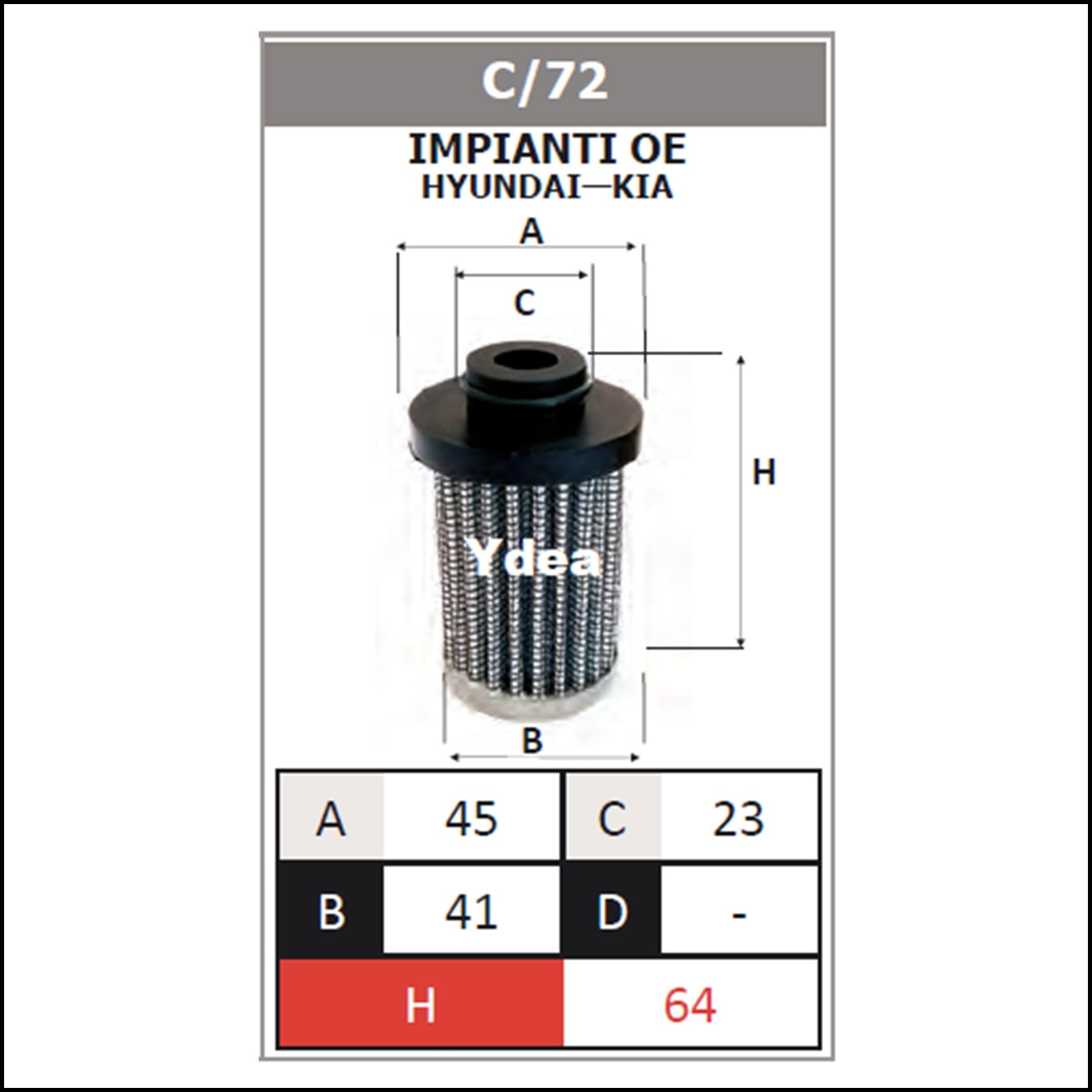 Filtro Gpl Impianto OE Hyundai,Kia art.C/72 BIBA-RICAMBI