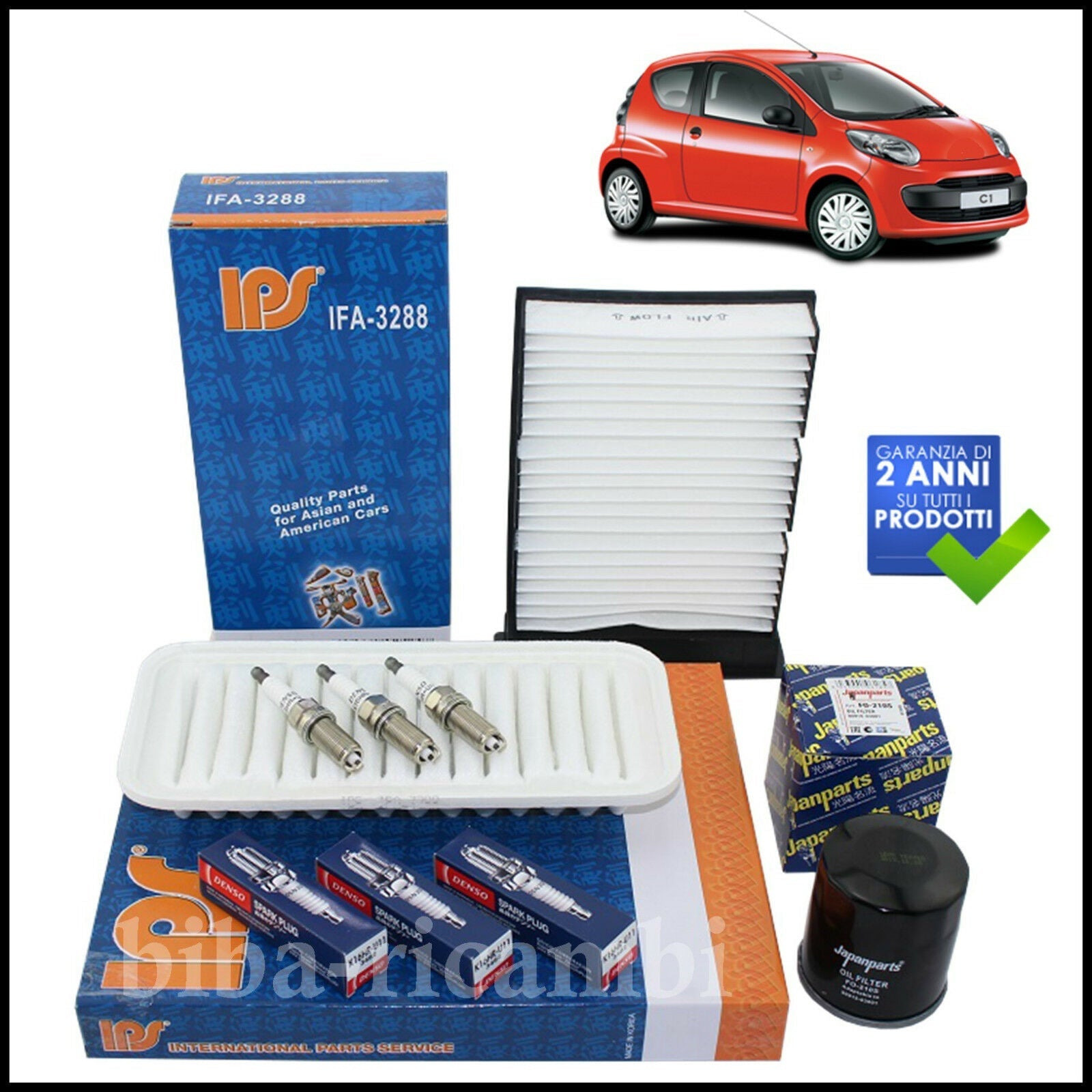 Kit Tagliando Filtri | Candele Per Citroen C1 1.000 50kw/68cv dal 2005> BIBA-RICAMBI