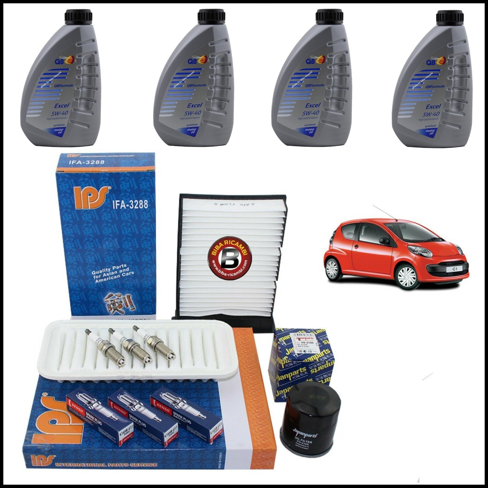 Kit Tagliando Olio | Filtri | Candele Per Citroen C1 1.000 50kw/68cv dal 2005> BIBA-RICAMBI