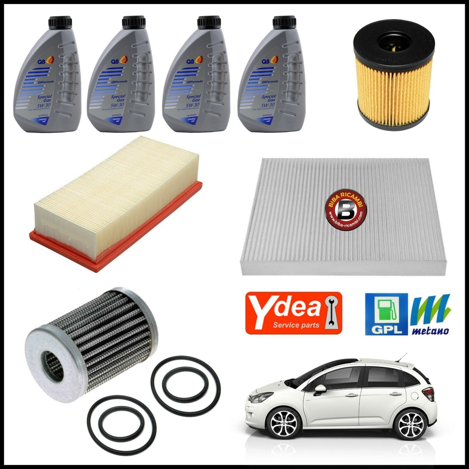 Kit Tagliando Olio | Filtri Per Citroen C3 II 1.100 GPL Bi-Fuel 44kw/60cv dal 2010> BIBA-RICAMBI