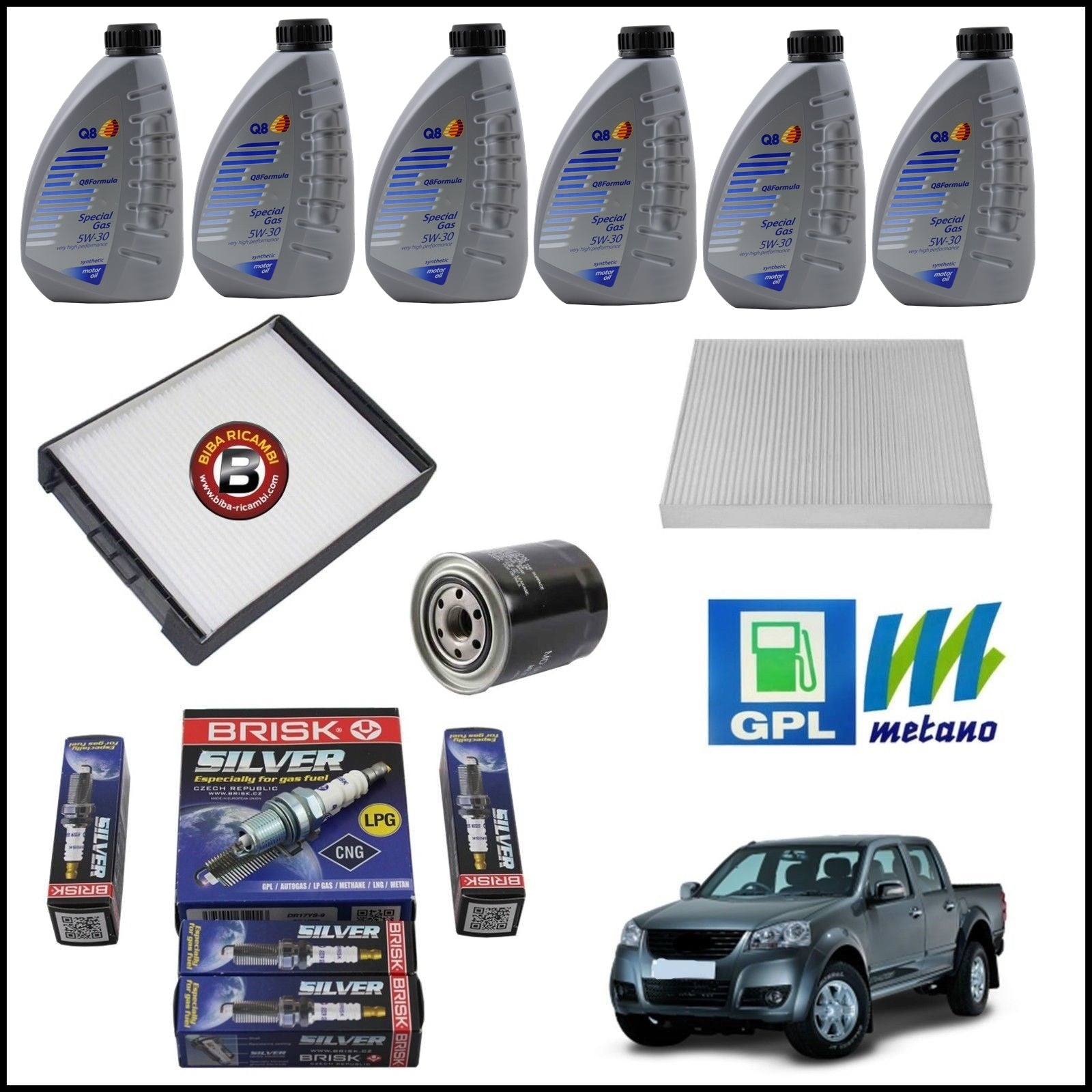 Kit Tagliando Olio | Filtri | Candele Per Great Wall Steed 2.400 GPL 93kw/126cv dal 2009> BIBA-RICAMBI
