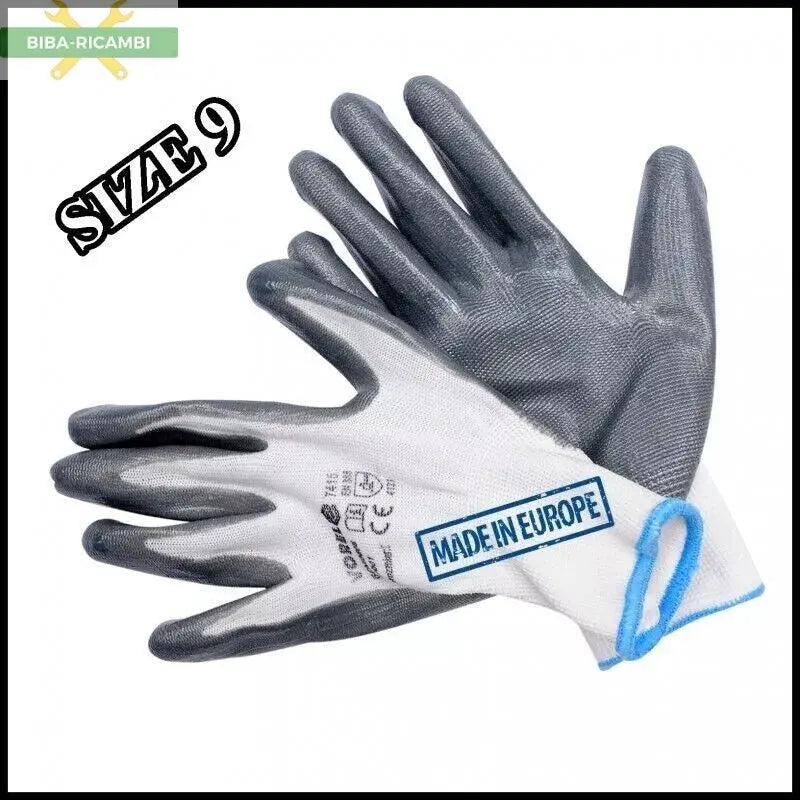 Guanti Da Lavoro Spalmati Nylon Nitrile Misura 9' BIBA-RICAMBI