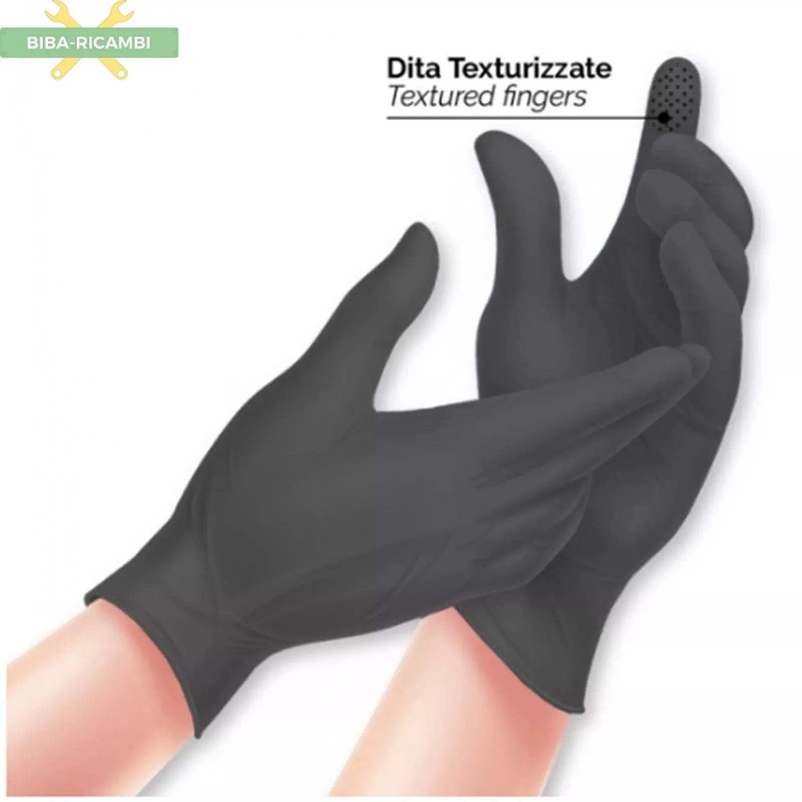 Guanti In Nitrile Monouso Neri Alta Resistenza Misura XL (100Pzz) BIBA-RICAMBI
