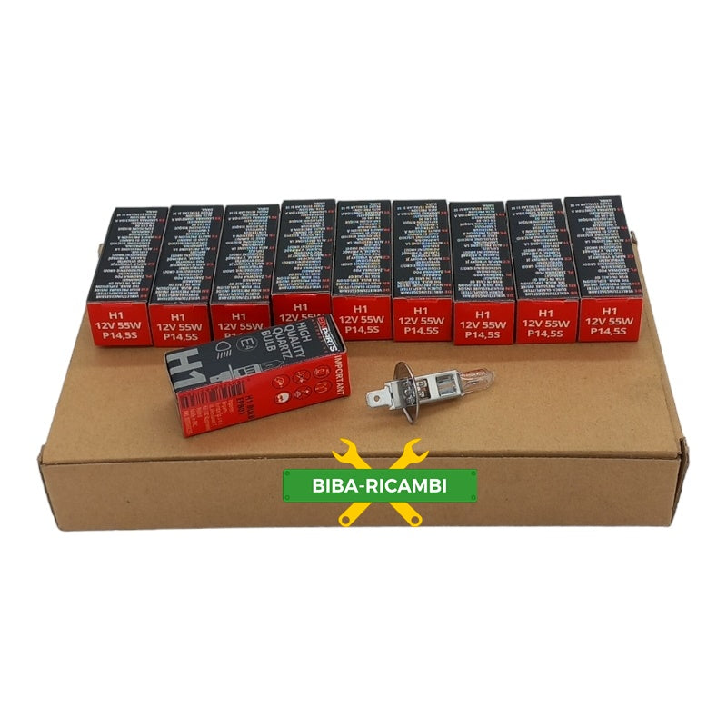 10 LAMPADE H1 12V 55W P14,5S (10pzz) BIBA-RICAMBI