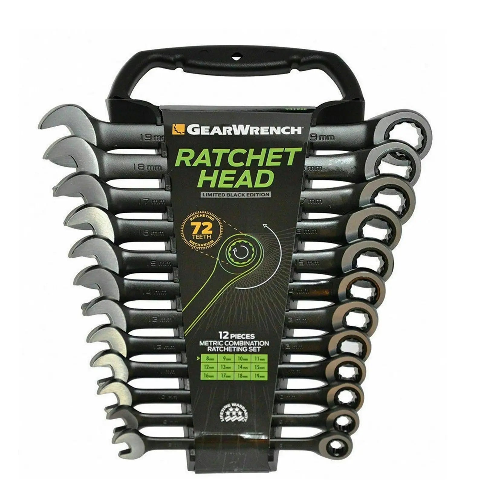 Serie 12 chiavi inglesi a cricchetto combi metriche Gearwrench 9412BE 8-19mm black edition - BIBA-RICAMBI