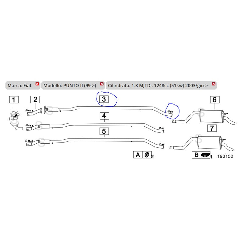 Tubo Anteriore Marmitta Compatibile Per Fiat Punto II (188) 1.3 JTD (solo ritiro a mano) BIBA-RICAMBI