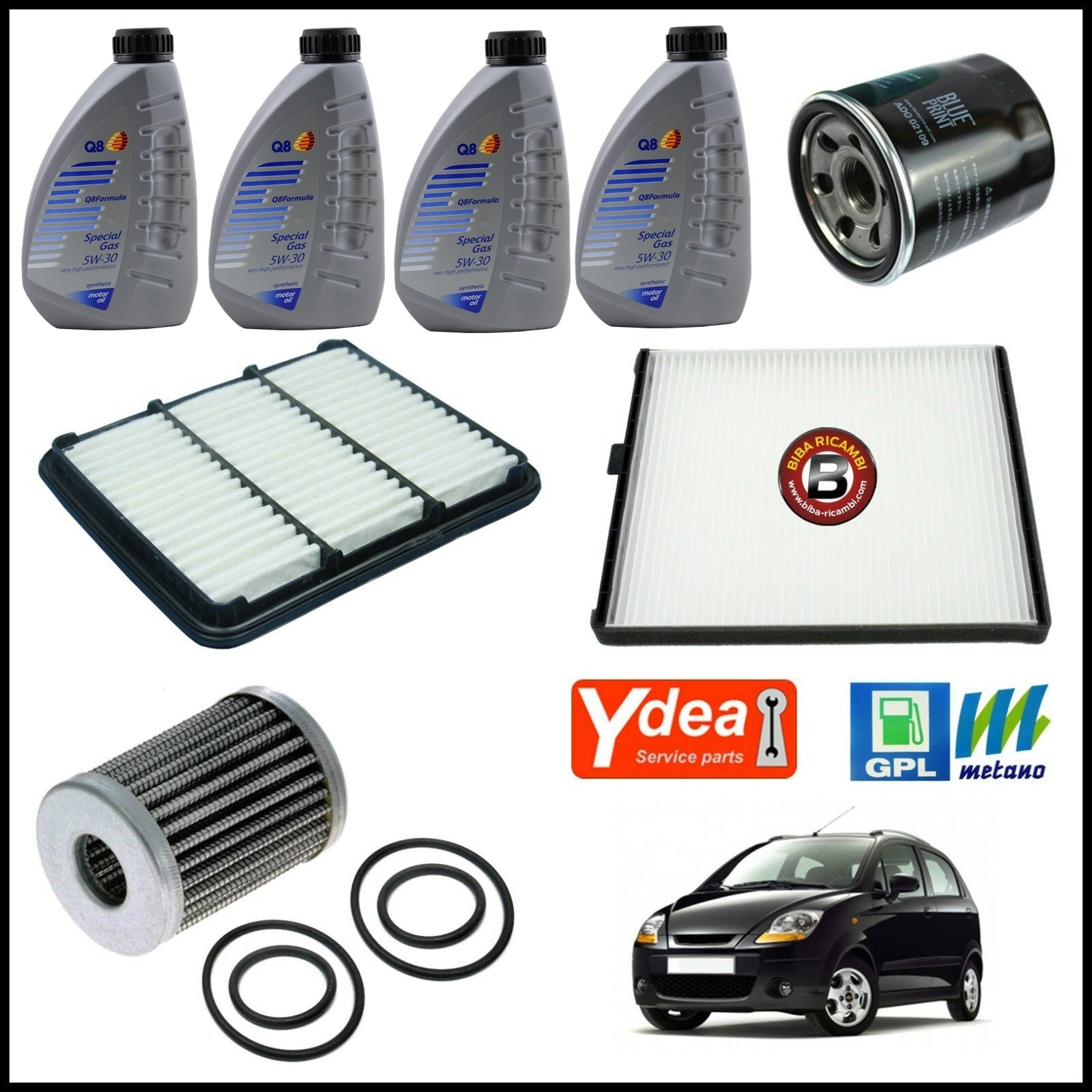 Kit Tagliando Olio | Filtri Per Chevrolet Matiz II 1.000 GPL 49kw/67cv dal 2005> BIBA-RICAMBI