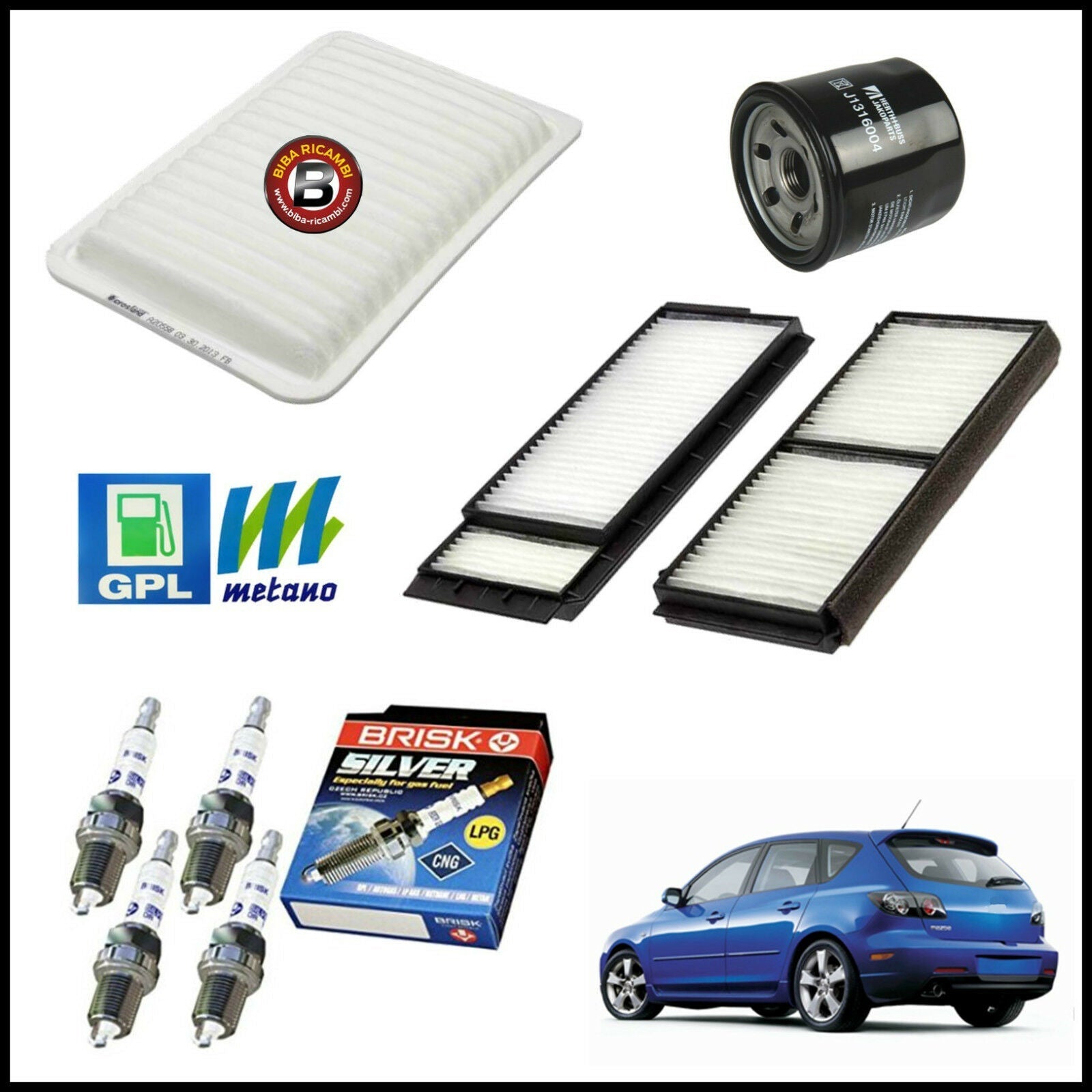 Kit Tagliando Filtri | Candele Per Mazda 3 1.600 77kw/105cv dal 2003> BIBA-RICAMBI
