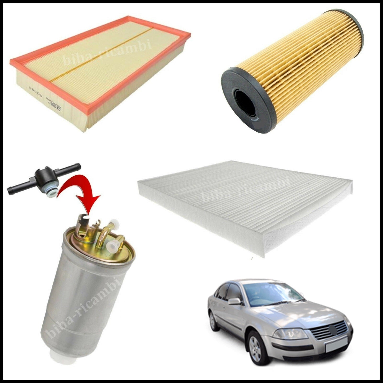 Kit Tagliando Filtri Per Volkswagen Passat (3B3) 1.900 TDI 96kw/130cv dal 2000> BIBA-RICAMBI