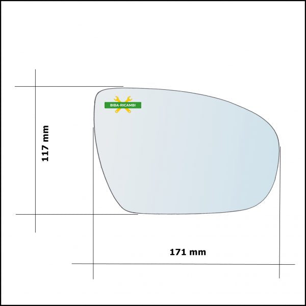 Piastra Retrovisore Termica Asferica Lato Dx-Passeggero Per Hyundai i20 (GB) dal 2015> BIBA-RICAMBI