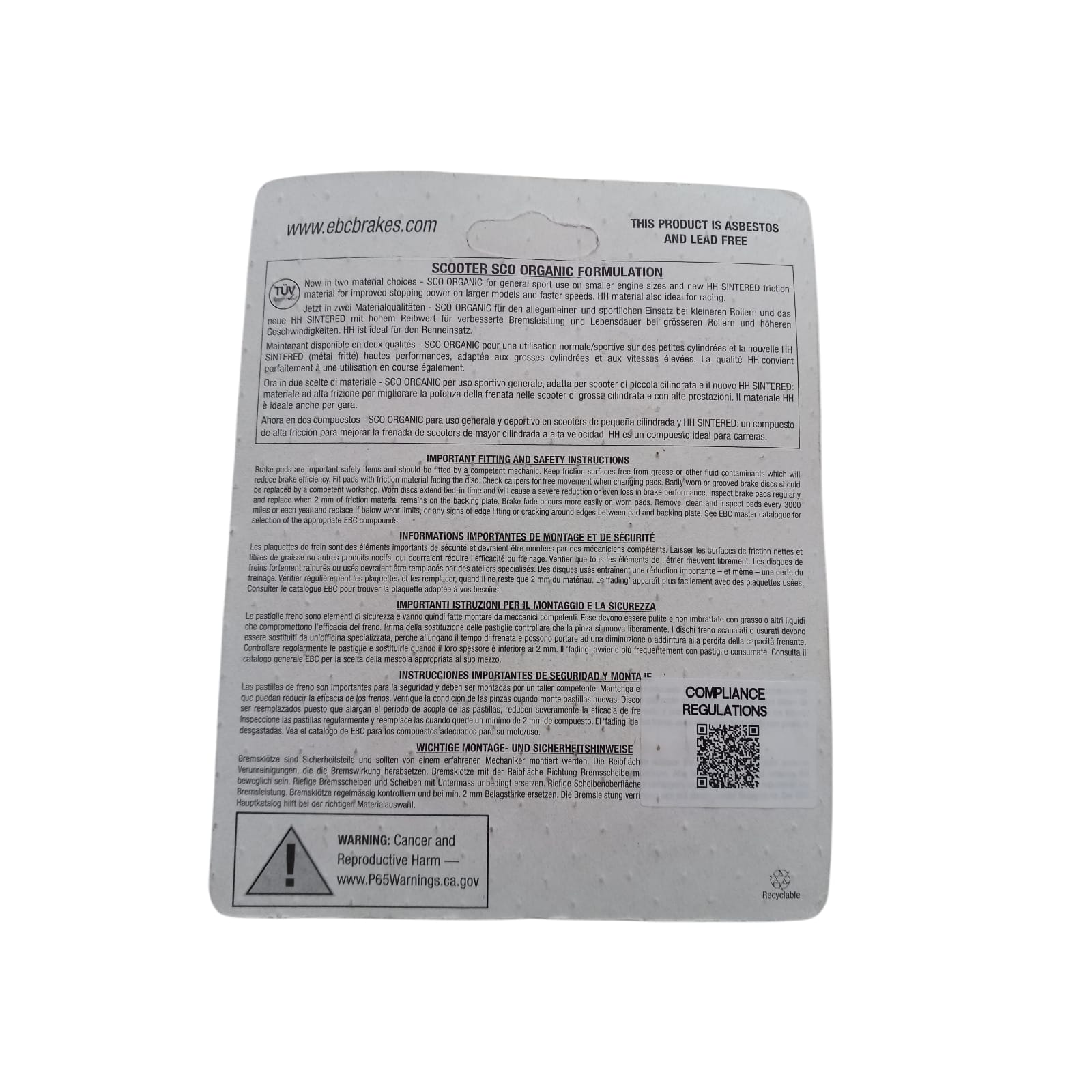 SFA603 Pastiglie Freno Per Honda NSC 50 W Vision 2012-2016