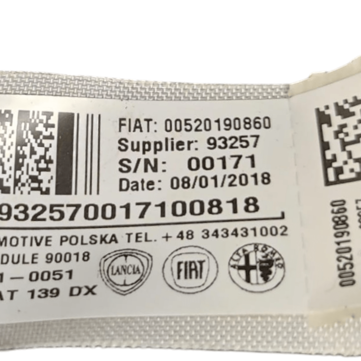 Airbag a tendina destro fiat panda 319 cod: 00520190860 (2012-)