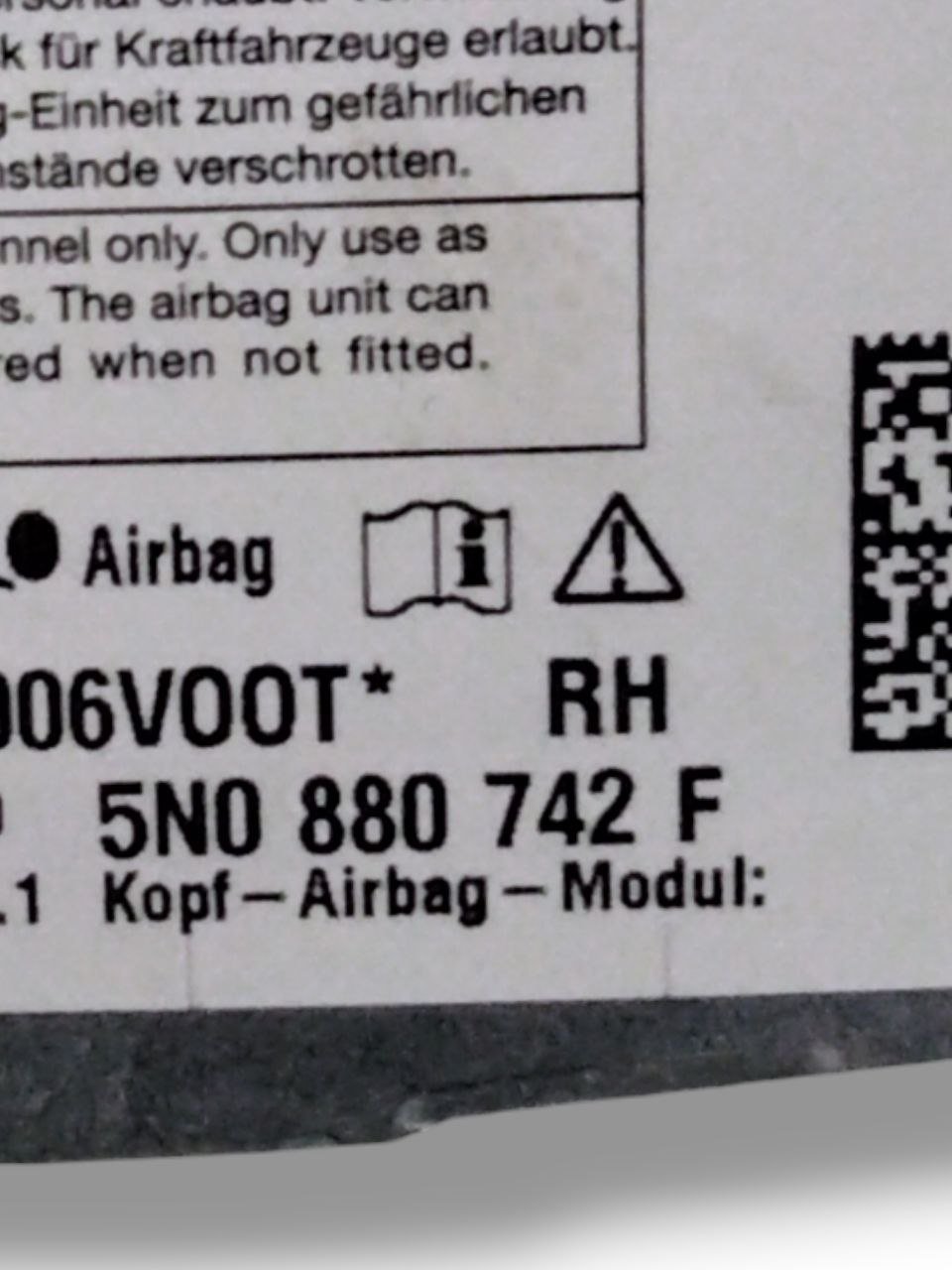 Airbag a Tendina destro Volkswagen Tiguan 5N COD:5N0880742F (2007-2016)