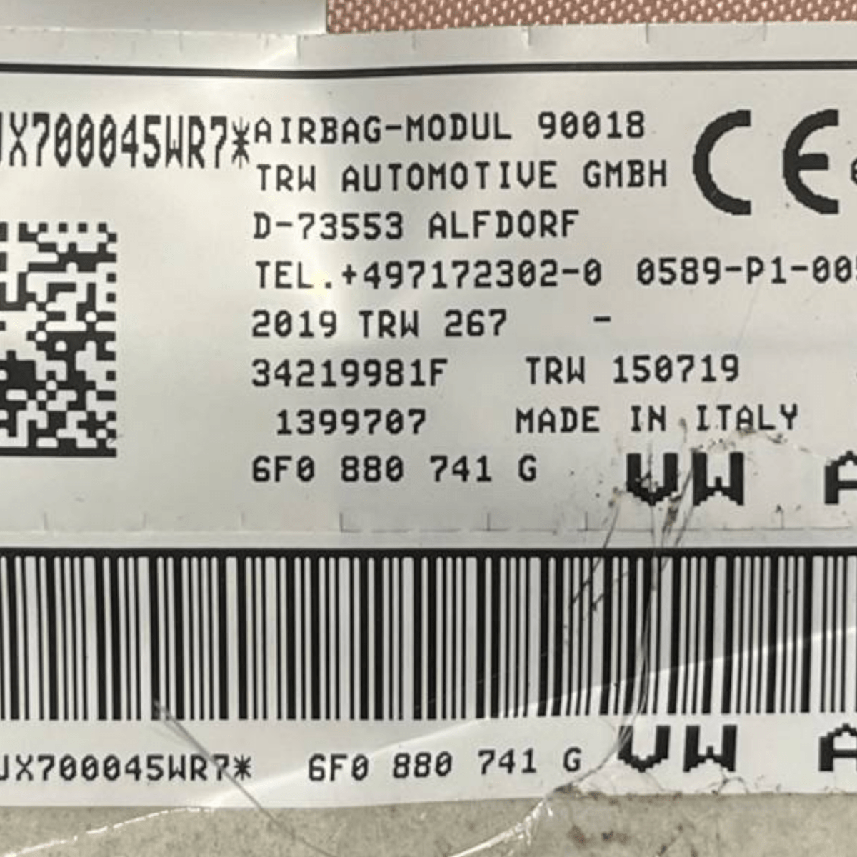 Airbag a Tendina laterale sinistra (sx) Seat Ibiza V (2017 -) cod: 6F0880741G