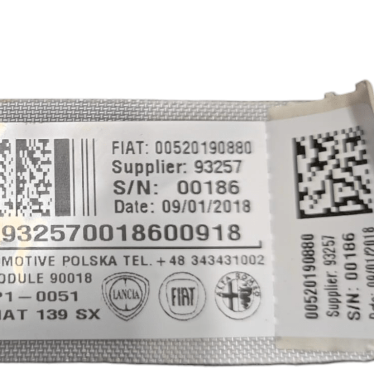 Airbag a tendina sinistro fiat panda 319 cod: 00520190880 (2012-)