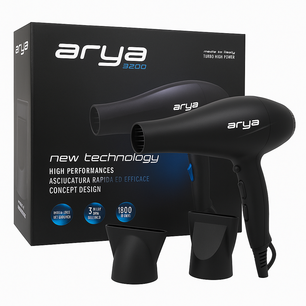 ARYA PHON ASCIUGACAPELLI PROFESSIONAL 3200 NERO - BIBA-RICAMBI