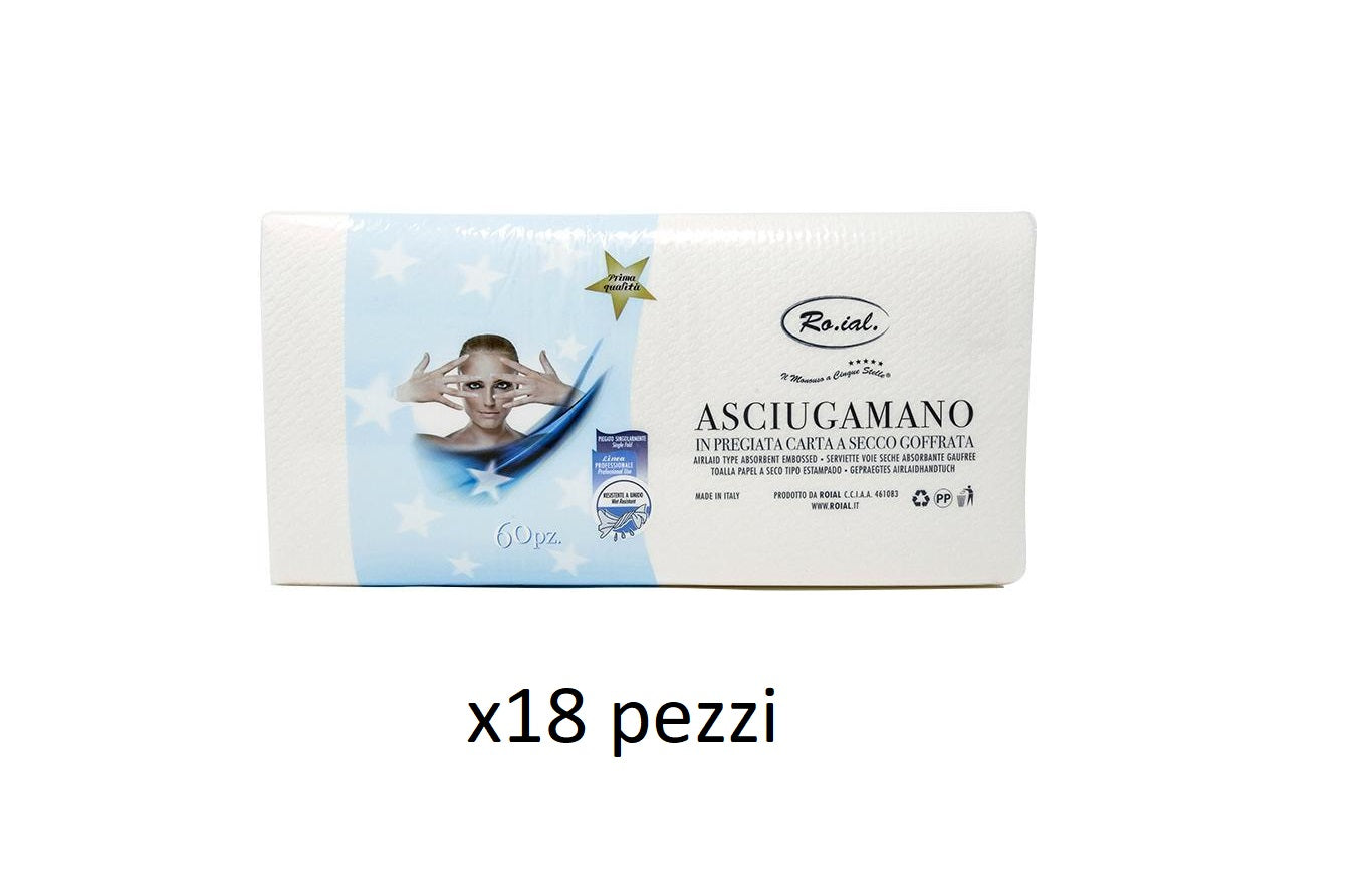 RO.IAL. ASCIUGAMANO CARTA RIPIEGATI 1080 PZ ASCIUGAMANI DA 60 PEZZI X 18 CONFEZIONI - BIBA-RICAMBI