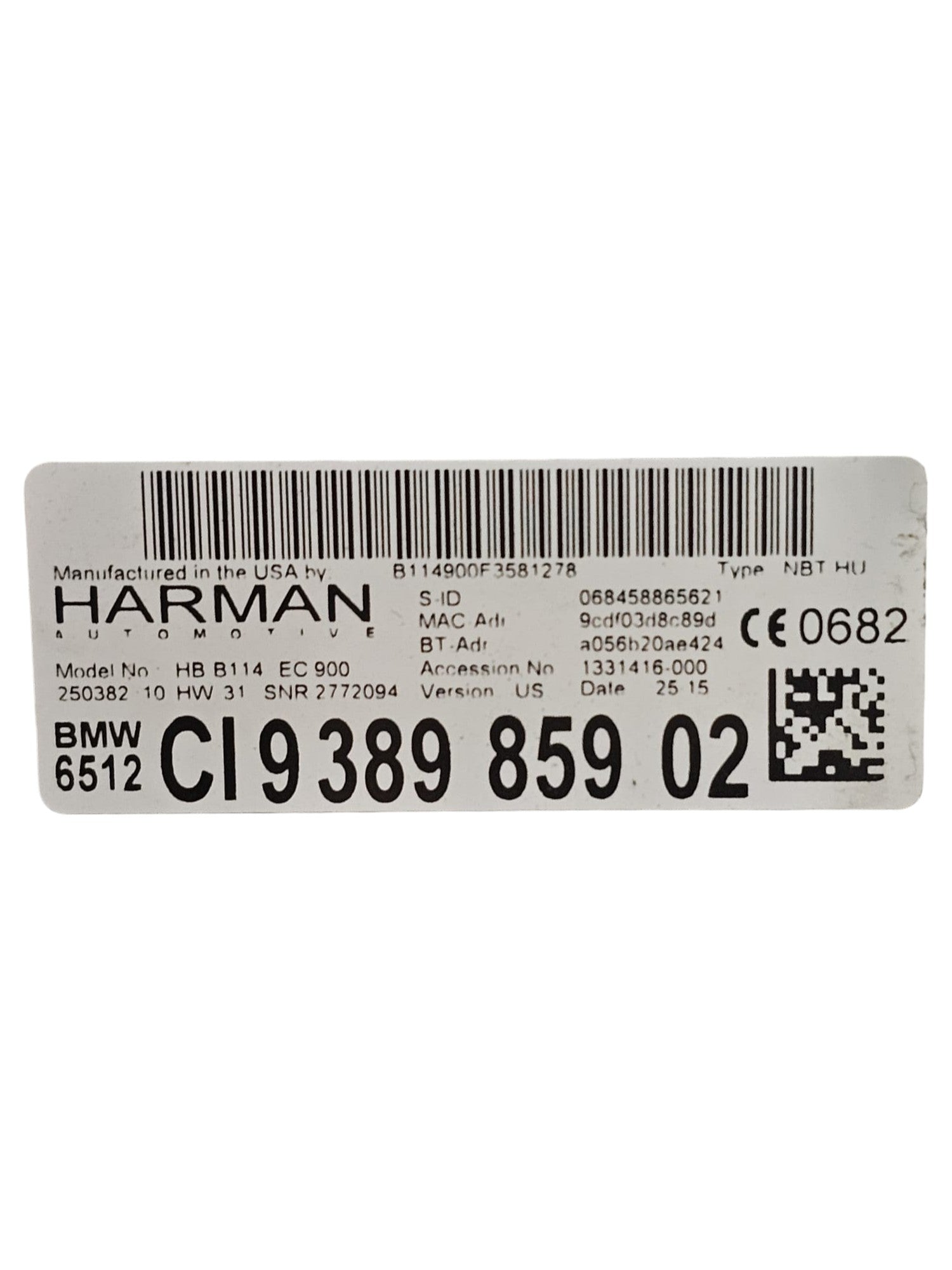 Autoradio / Navigatore BMW X5 F15 Cod:938985902 (2013-2018)