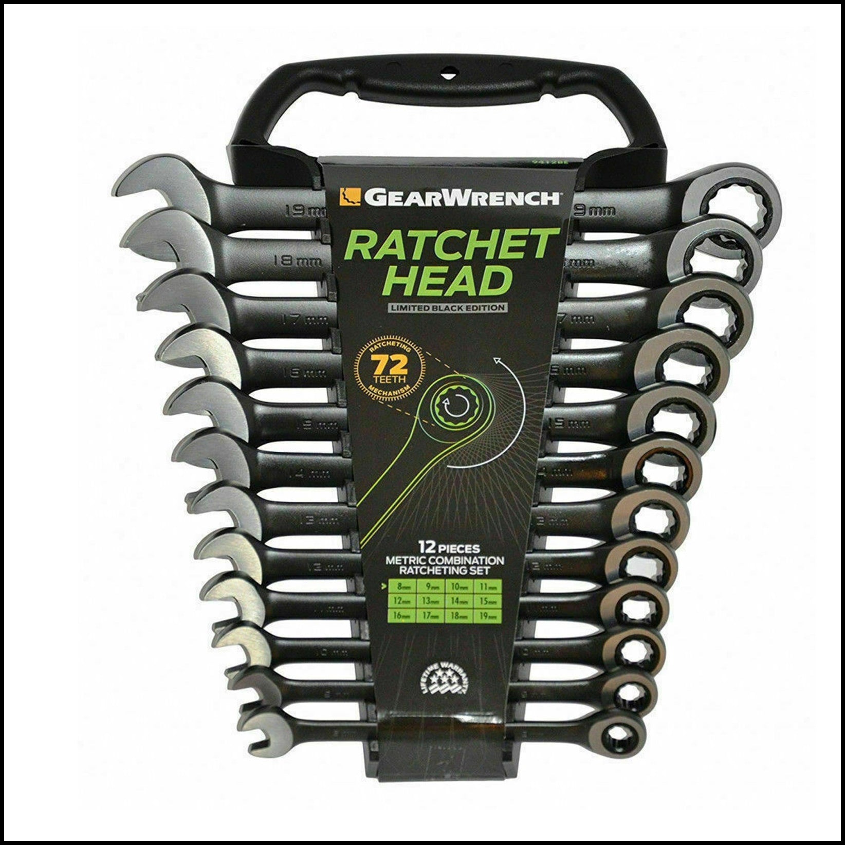 AA. Serie 12 chiavi inglesi a cricchetto combi metriche Gearwrench 9412BE 8-19mm black edition BIBA-RICAMBI