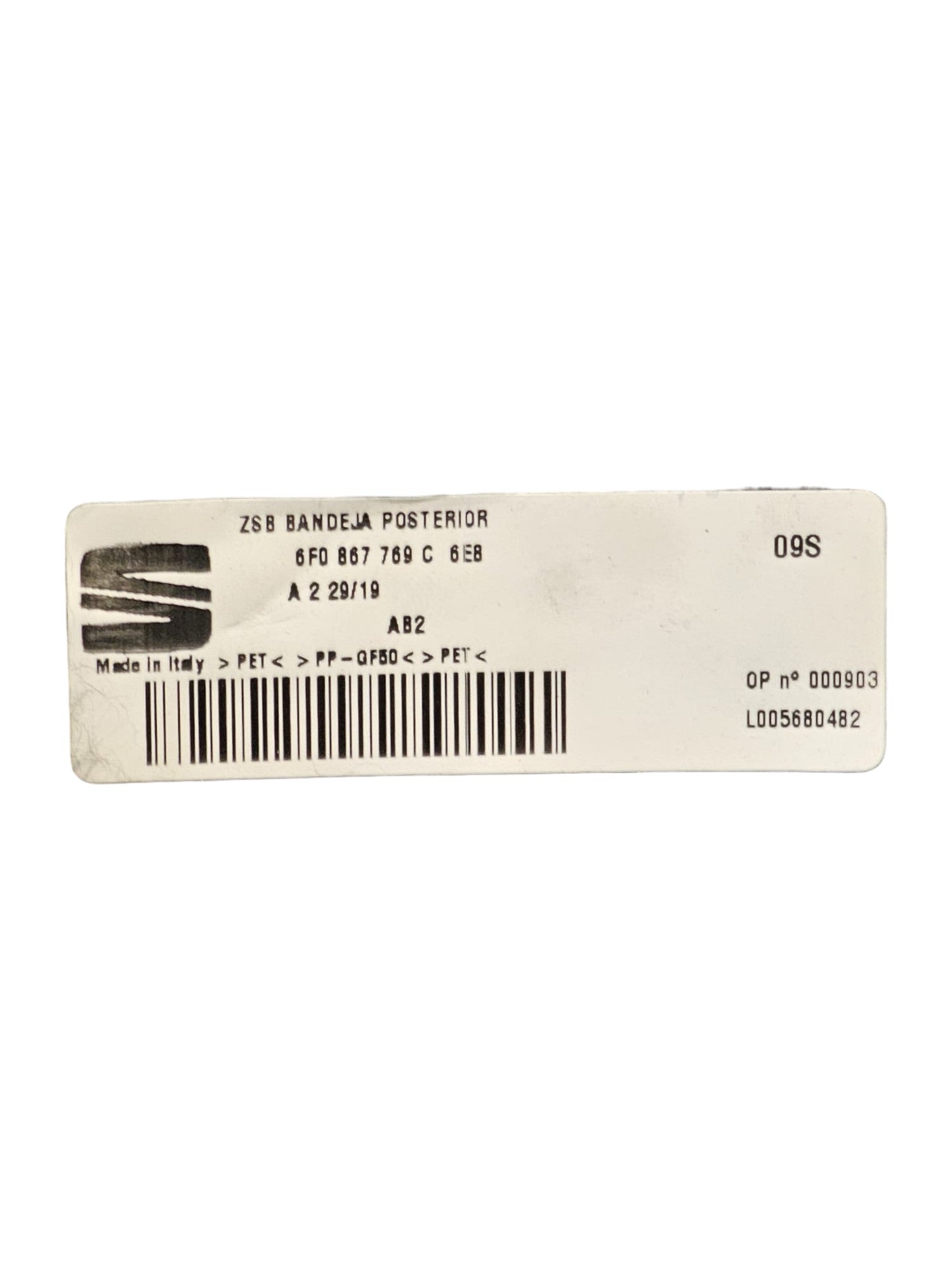 Cappelliera / Ripiano Bagagliaio Seat Ibiza V Cod:6F0867769C (2017->)