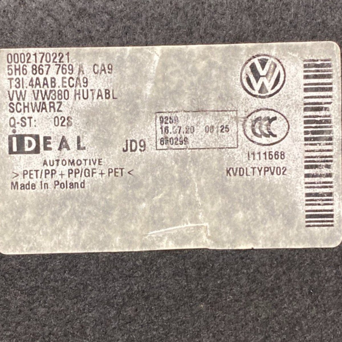Cappelliera / ripiano bagagliaio volkswagen golf 8 VIII Cod: 5h6867769a (2019-)