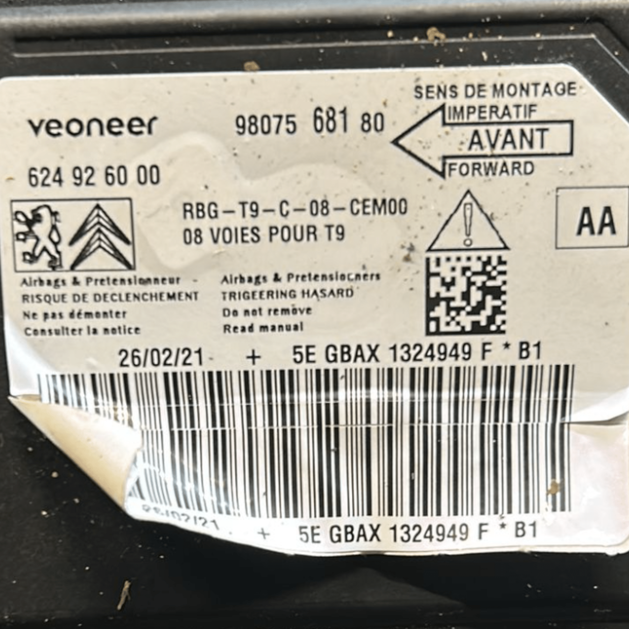Centralina Airbag Peugeot 308 (2013 > 2020) cod:624926000