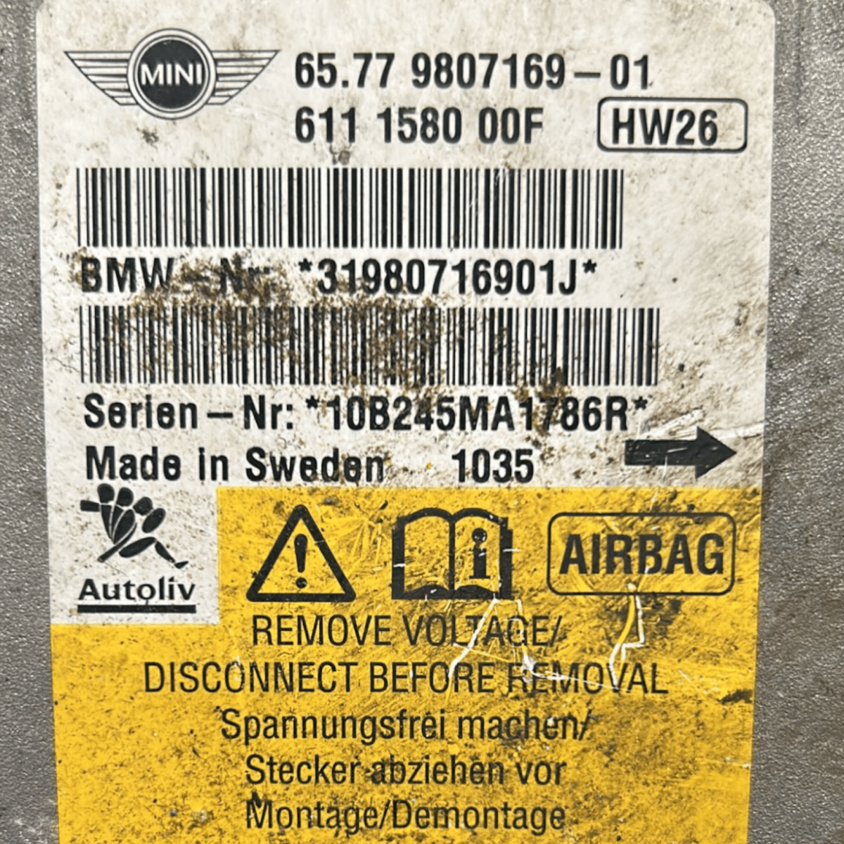 Centralina airbag mini one r56 1.6 Diesel cod:9807169 (2007 > 2013)