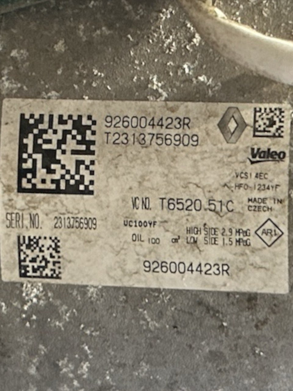 Compressore Aria Condizionata Renault Captur II 1.0 Benzina (2019 > ) cod.926004423R
