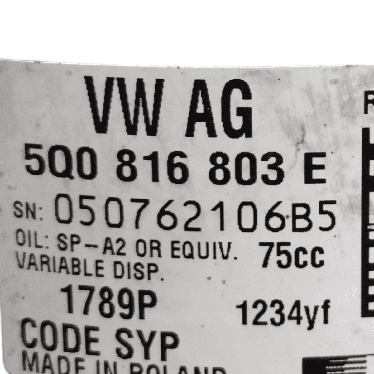 Compressore aria condizionata volkswagen up 1.0 benzina cod: 5q0816803e (2011-2024)