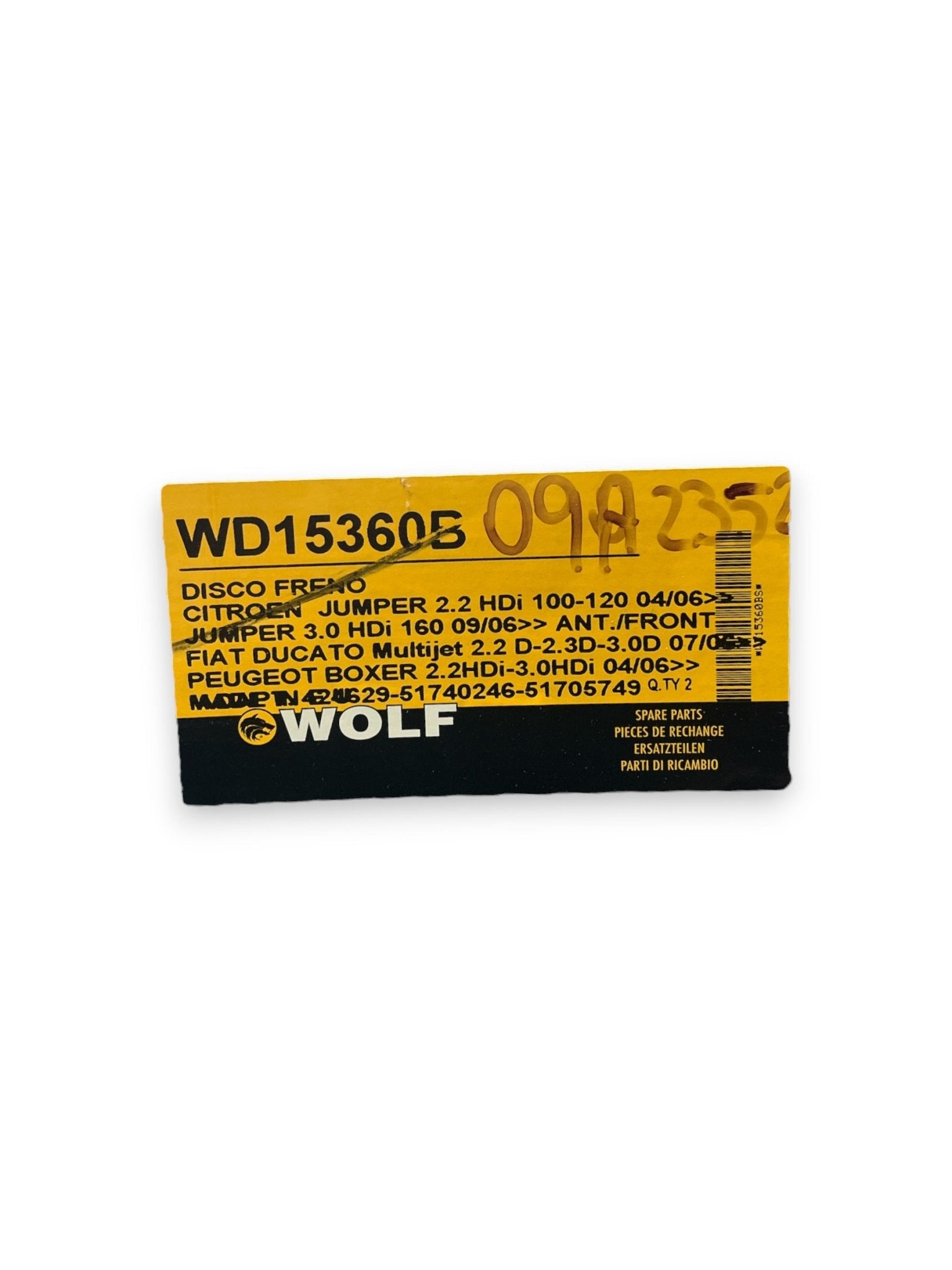 Coppia Dischi Freno WOLF Fiat Ducato 2.3MJT 3.0MJT / Citroen Jumper 2.2HDI / Peugeot Boxer 3.0HDI ( 2000 > ) cod : WD15360B