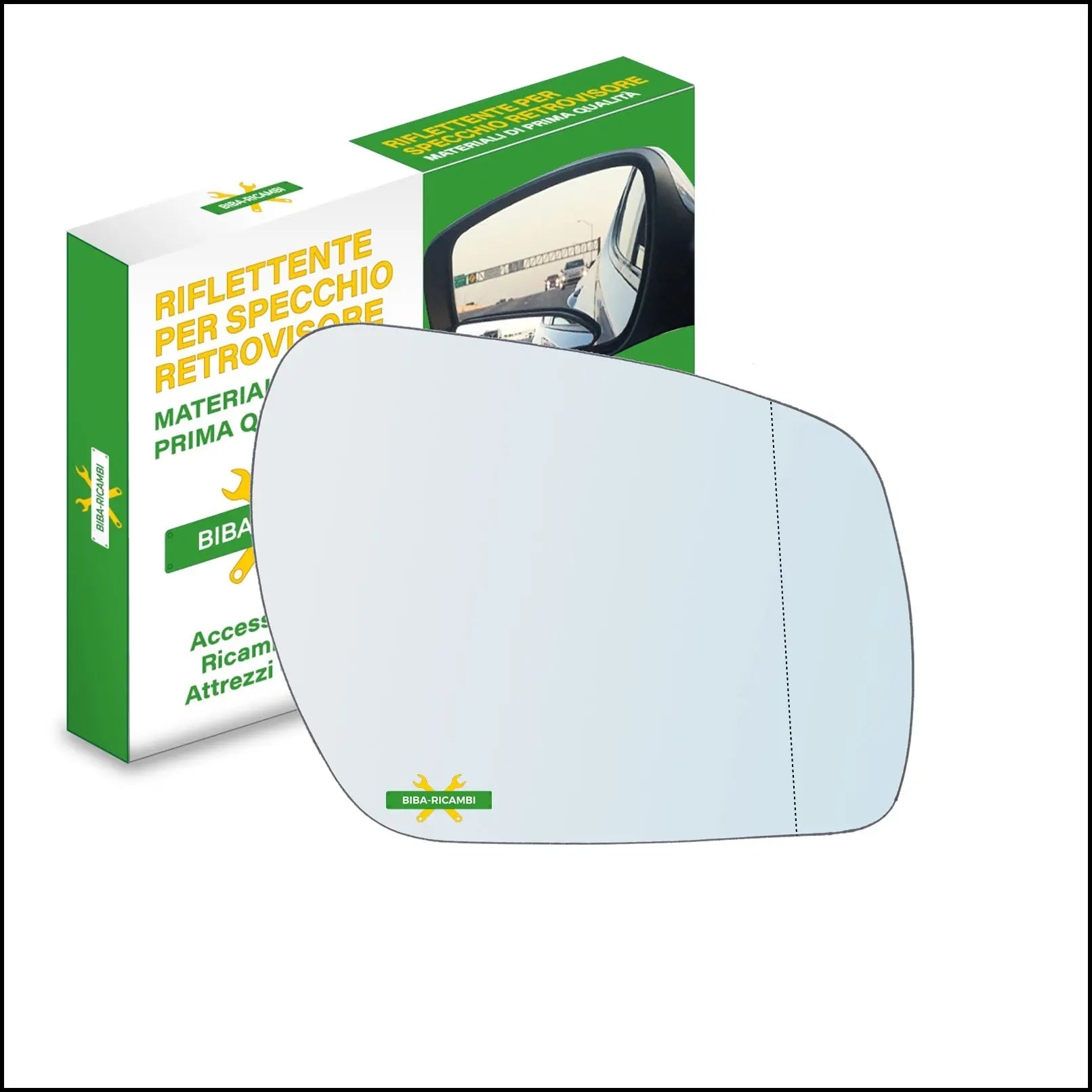 Vetro Specchio Retrovisore Cromato Asferico Lato Dx-Passeggero Per Ford Fiesta V (JH) solo dal 2008-2010 (specchio piu grande) BIBA-RICAMBI